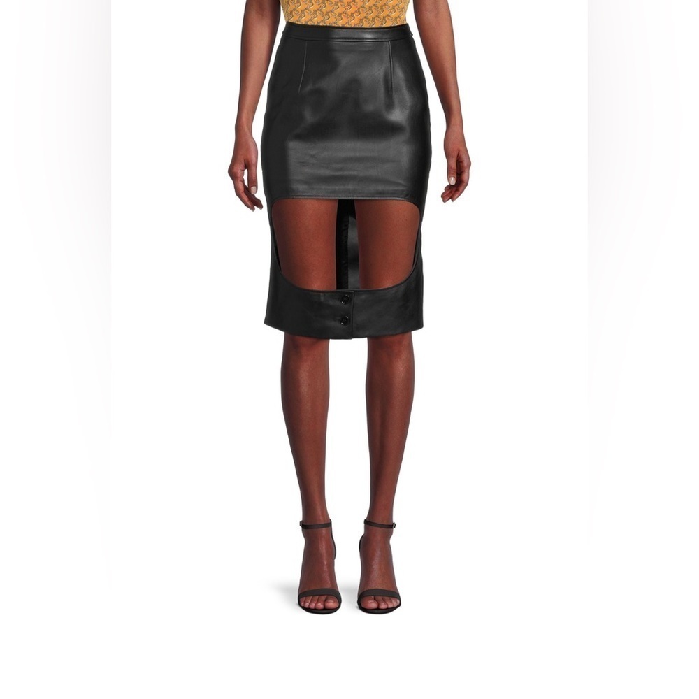 NEW Burberry Black Cutout Leather Pencil Skirt
